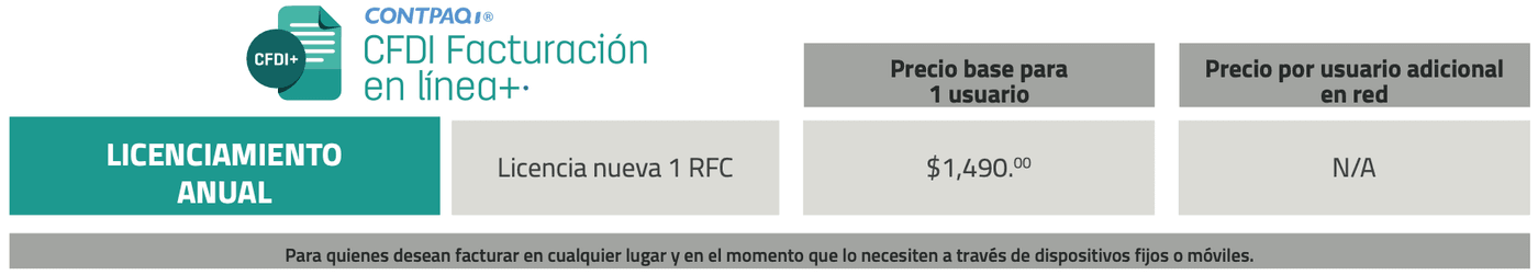Precios CONTPAQi® CFDI Facturación en línea+